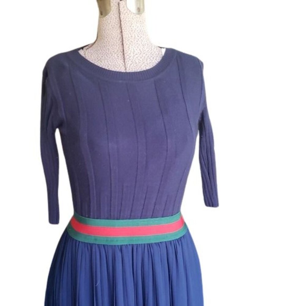 Women’s Navy Maxi Dress with Red-Green Waistband - Picture 2 of 15
